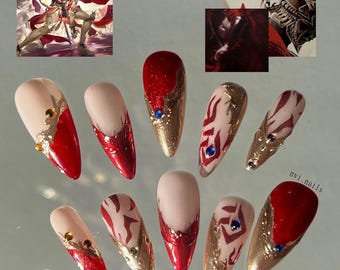 Mydei Honkai Star Rail Press On Nails | Medium Stiletto | Handmade Gel Nails | Classical Nails | Custom Press On Nails | Warrior Nails