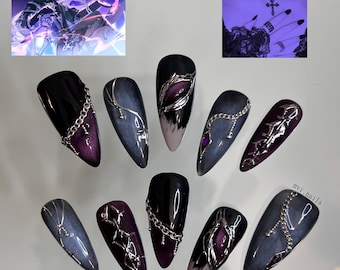 Flins Genshin Impact Press On Nails | Medium Stiletto Nails | Handmade Gel Nails | Goth Nails | Custom Press On Nails | Chain Nails