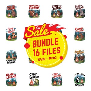 Zestaw Cartoon Animal Camp Like A Legend SVG T-shirt Digital Design, Żaba Królik Królik Na Zewnątrz Kemping Ogień, Podróż Wakacje PNG Tee Gęś