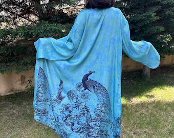 Green Boho Kimono - Lightweight Beach Cover Up