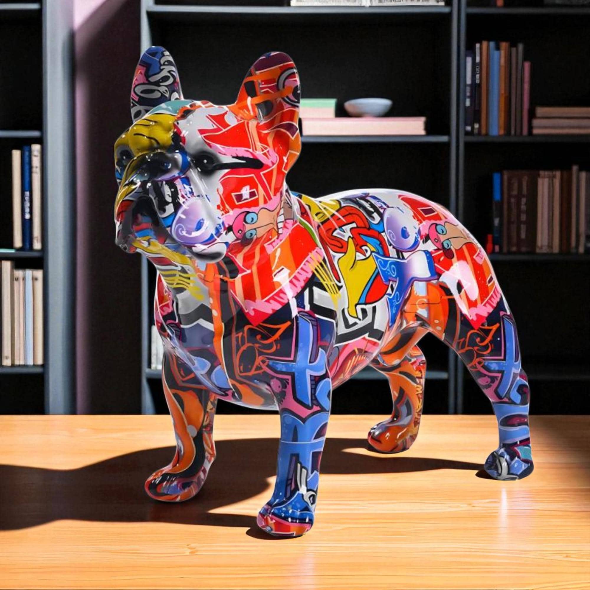 Colorful French Bulldog Resin Statue – Graffiti Style Dog Figurine