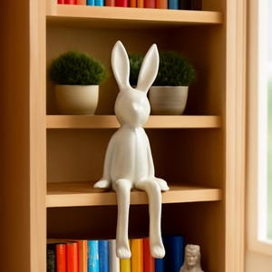 Ceramic Rabbit Sculpture – Elegant Long-Eared Bunny Figurine | Stylish Home Decor Accent | Modern Shelf Ornament | Gift for Home Lovers
