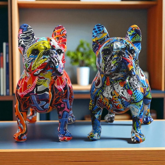 DOG TOWN BULLDOG DESIGN デッドストック新品未使用 Colorful French Bulldog Resin Statue – Graffiti Style Dog Figurine
