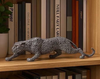 Resin Cheetah Figurine Modern Leopard Statue | Elegant Panther Sculpture | Animal Decoration for Living Room Office or Home Bar