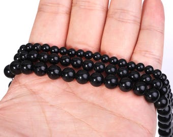 Perles de tourmaline noire : perles de pierre rondes naturelles pour la fabrication de bijoux
