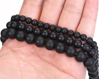 Matte Black Onyx Beads: Round Gemstone for DIY Jewelry
