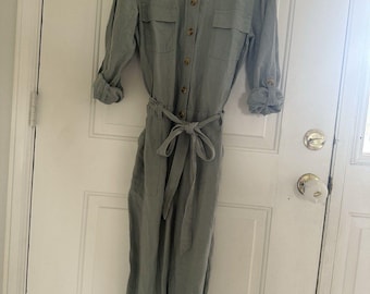Weiche Umgebung Sage Grün Shore Ärmel Cargo Leinen Mischung Overall Größe 16