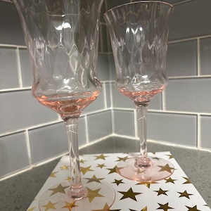 2 Tiffin Glass Company Diamond Optic Pink Wine Glasses Depression Era Stemware