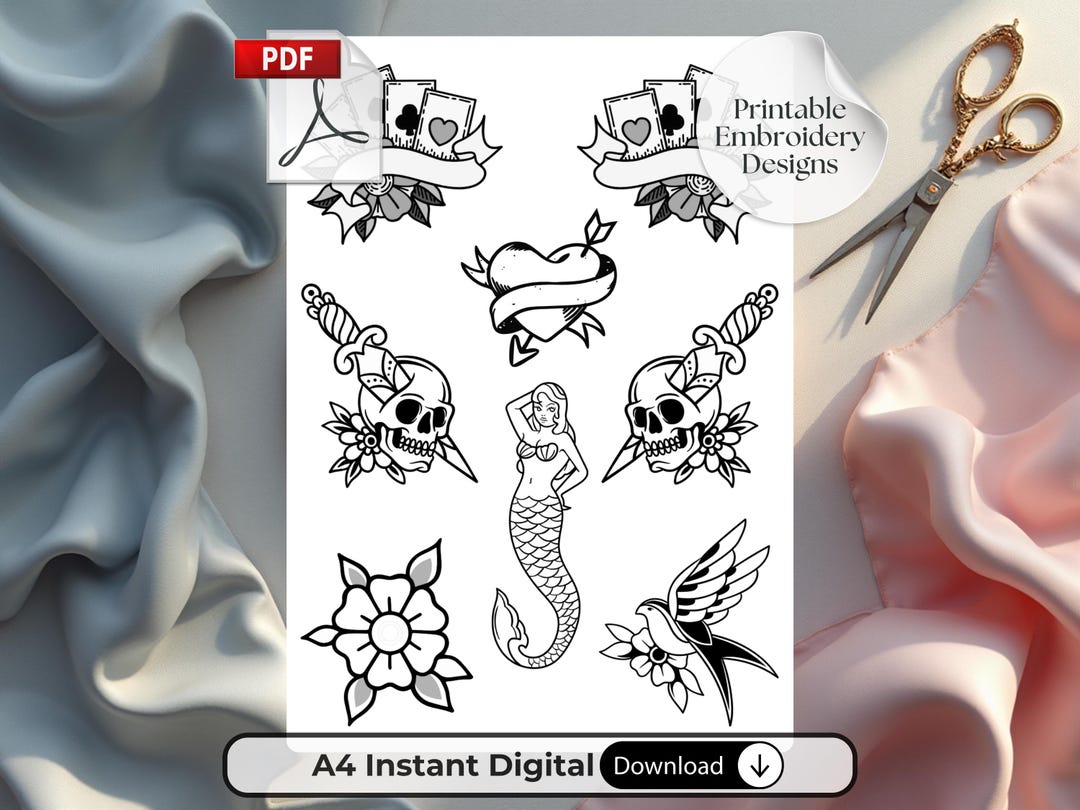 Embroidery Pattern Digital Download | Rockabilly Tattoos | A4 PDF File ...