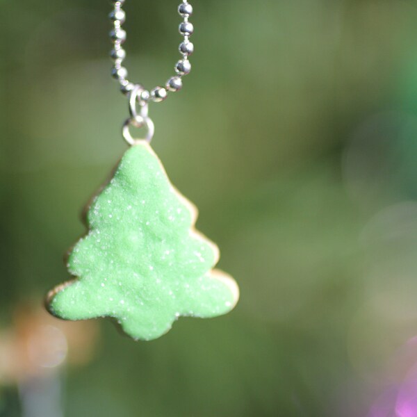 Sparkly Christmas Tree Cookie Polymer Clay Food Necklace