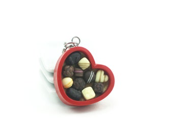 Chocolate Box, Valentine Chocolates, Miniature Food, Stitch Marker, Progress Keeper, Food Charm, Food Jewelry, Heart Shaped Box, Knitting