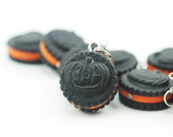 Food Jewelry, Cookie Charm, Miniature Food, Pumpkin Cookie, Polymer Clay Food, Progress Keeper, Stitch Marker, Food Charm, Halloween Charm