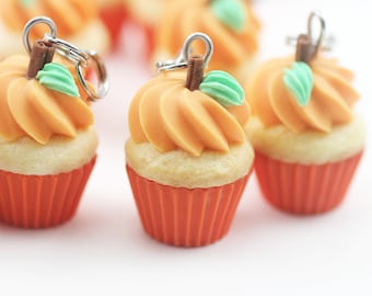 Food Jewelry, Cupcake Charm, Miniature Food, Polymer Clay Food, Pumpkin Jewelry, Stitch Marker, Food Charm, Halloween Cupcake, Halloween