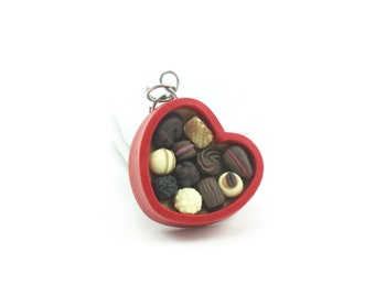 Chocolate Box, Valentine Chocolates, Miniature Food, Stitch Marker, Progress Keeper, Food Charm, Food Jewelry, Heart Shaped Box, Knitting