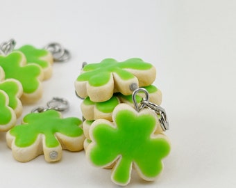 Shamrock Charm, Food Jewelry, Cookie Charm, Polymer Clay Food, Miniature Food, Stitch Marker, Food Charm, Progress Keeper, Knitting Notions