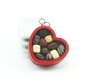 Chocolate Box, Valentine Chocolates, Miniature Food, Stitch Marker, Progress Keeper, Food Charm, Food Jewelry, Heart Shaped Box, Knitting