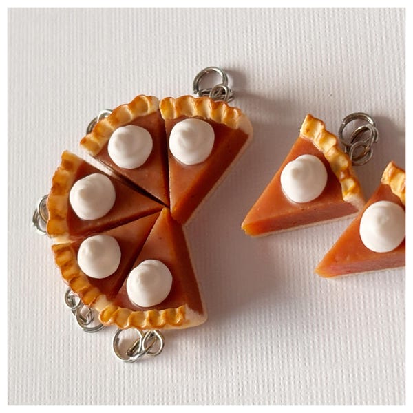 Pumpkin Pie Polymer Clay Charm, Thanksgiving Food Jewelry, Stitch Marker