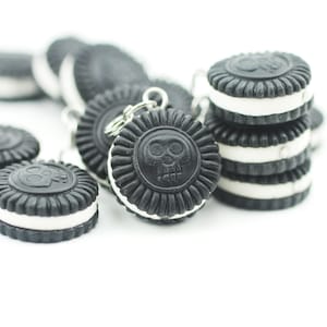 Skull Cookie Charm: Miniature Polymer Clay Food, Halloween Progress Keeper