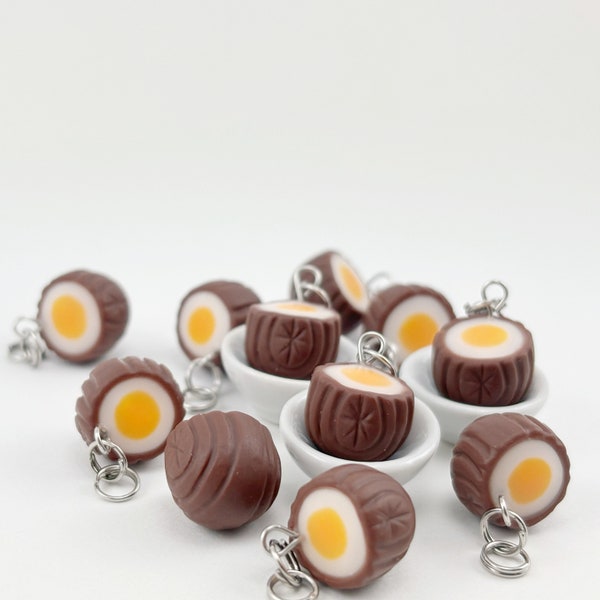 Creme Egg, Food Jewelry, Easter Charm, Polymer Clay Food, Miniature Food, Stitch Marker, Food Charm, Progress Keeper, Knitting Notions, Tiny