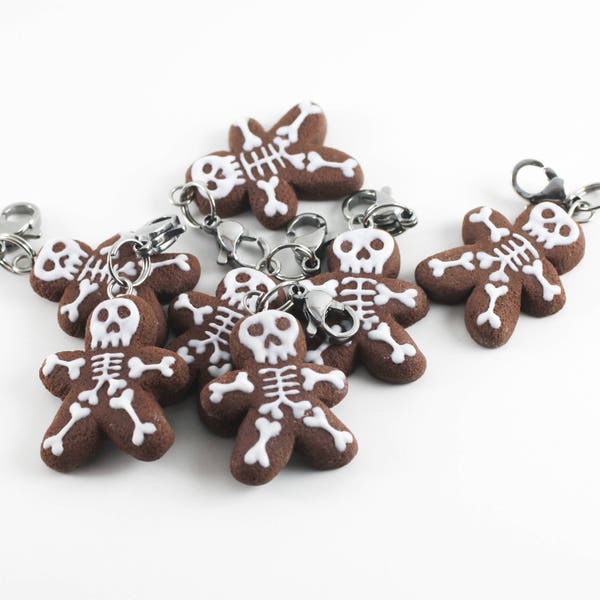 Gingerdead Man, Gingerdead Man Charm, Polymer Clay Food,  Halloween Jewelry, Miniature Food Jewelry, Gingerbread Man, Stitch Marker, Gothic