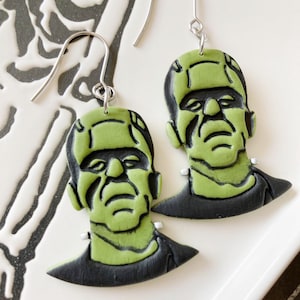Frankenstein Earrings, Frankenstein’s Monster, Frankenstein Jewelry, Clay Earrings, Polymer Clay Earrings, Statement Earrings, Polymer Clay