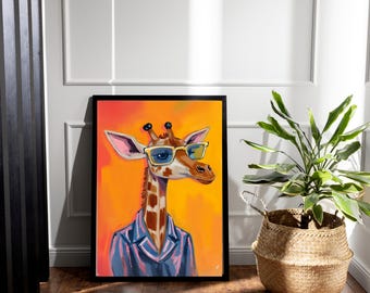Lámina de jirafa divertida: Arte animal peculiar para la sala de juegos (Descarga digital)