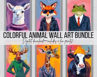 Colorful Animal Prints Set: Quirky Kids Room Wall Art (Digital Download)
