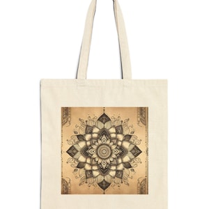 Lotus Mandala Cotton Canvas Tote Bag: Spiritual Yoga Bag