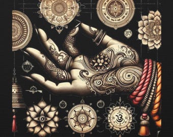 Sacred Divine Energy Canvas Print: Vedic Symbols, Jnana Mudra Art