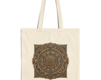 Sacred Mandala Cotton Canvas Tote Bag: Spiritual Yoga Bag
