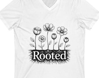 Rooted Black and White Line Art Unisex Tee: Spiritual Meditation Clothing
