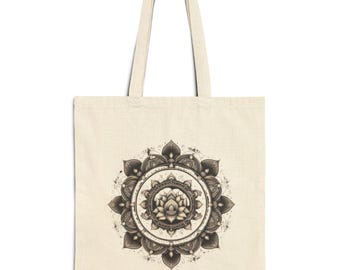 Lotus Mandala Canvas Tote Bag: Spiritual Yoga Bag