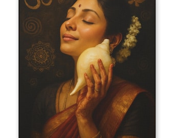 Serene Yogini Canvas Art: Spiritual Portrait in Red and Gold