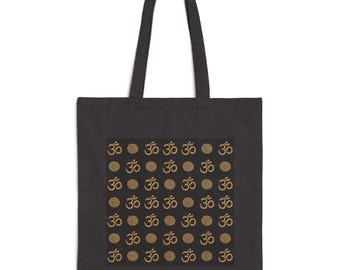 Om Symbol Cotton Canvas Tote Bag: Spiritual Yoga Bag