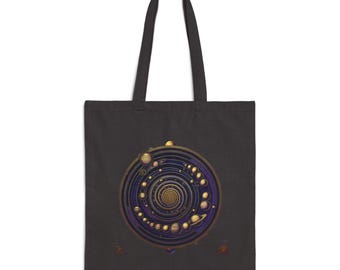 Cosmic Harmony Cotton Canvas Tote Bag: Vedic Planetary System Design