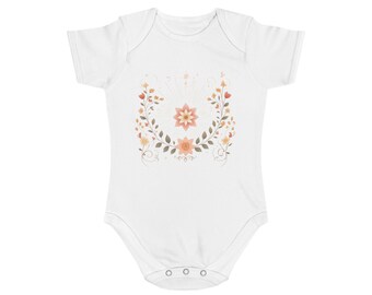 Celestial Blossoms Baby Bodysuit: Magical Flower Design, Stars & Moon