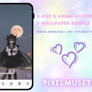 K-pop - Pacchetto di sfondi estetici anime per telefono - 5 JPG digitali - Arte carina e alla moda per dispositivi mobili