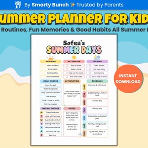 Summer Planner for Kids | Printable Summer Schedule & Routine | Editable Daily and Weekly Planner | Children’s Summer Activity Organizer