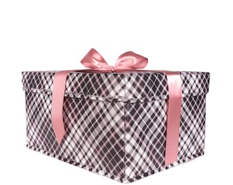 Large Reusable Gift Box: Eco-Friendly Plaid Box with Ribbon (16x12x8)