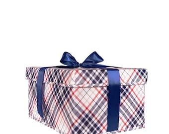 Large Reusable Gift Box: Eco-Friendly Plaid Box with Ribbon (16x12x8)