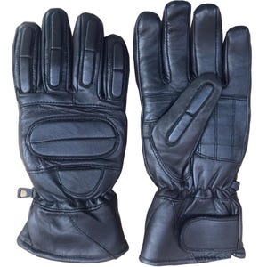 Premium Black Leather Motorcycle Gloves with Protective Padding and Adjustable Wrist Strap.