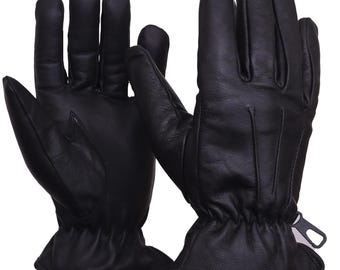 SCHOTT N.Y.C 1980s Men Winter GLOVES & Logo ~ Black Leather