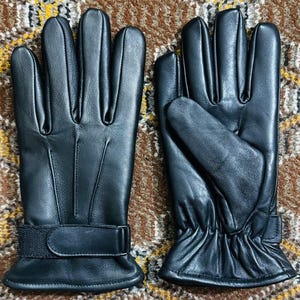 Men&#39;s Black Leather Driving Gloves: Touchscreen Compatible  Warm Lined.