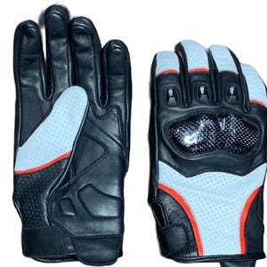 Guantes de cuero para motocicleta: Nudillos de fibra de carbono, perforados y transpirables.