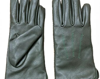 Handgemaakte groene leren handschoenen: uniseks winterjurkhandschoenen.