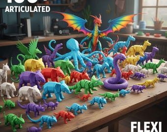 100+ Articulated Flexi Mini Animals, Flexi 3D Print Models, 3D Print Model Bundle STL, Toy for Kids STL File, Tabletop, DnD, Only Figure