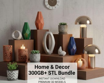 Home & Decor 300GB+ STL Bundle, HOME DECORATION Stl pack, 3D Printer files, Vases, Lamps, Planters, Wall Art, Organizer Models