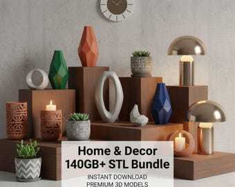 Home & Decor 140GB+ STL Bundle, HOME DECORATION Stl pack, 3D Printer files, Vases, Lamps, Planters, Wall Art, Organizer Models