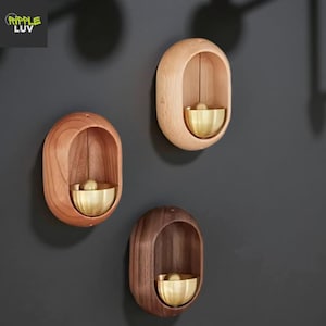 Japanese Wooden Doorbell Chime: Brass Bell, Rustic Hanging Decor
