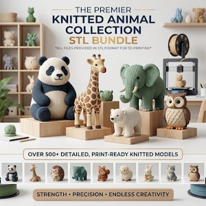 Paquete de más de 500 archivos STL de animales tejidos y animales articulados, descarga digital 3D STL, descarga instantánea, uso comercial permitido.